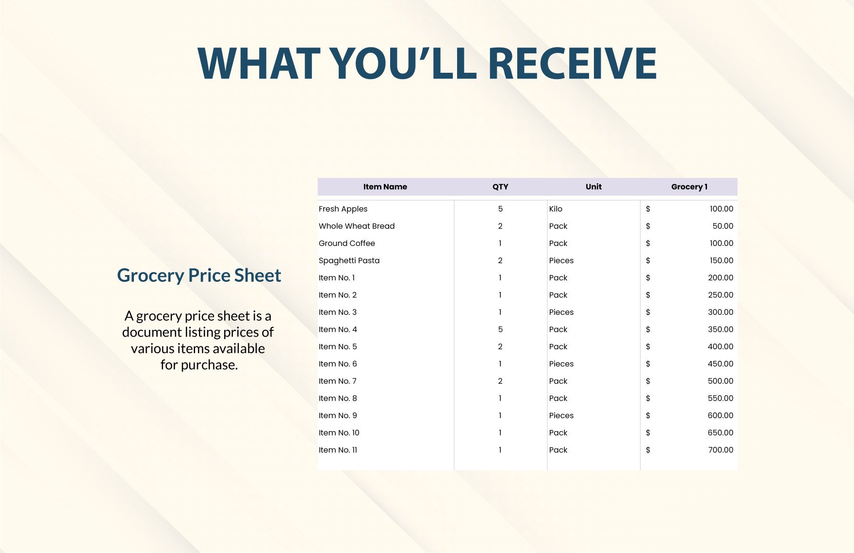 Grocery Price Sheet Template