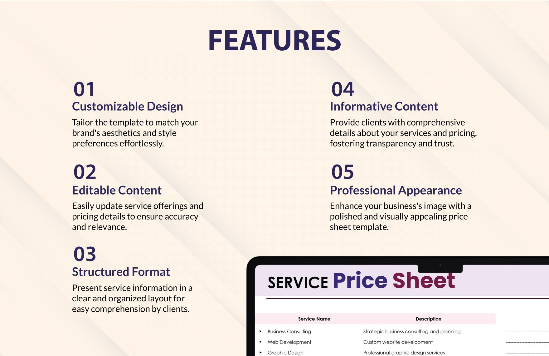 Service Price Sheet Template