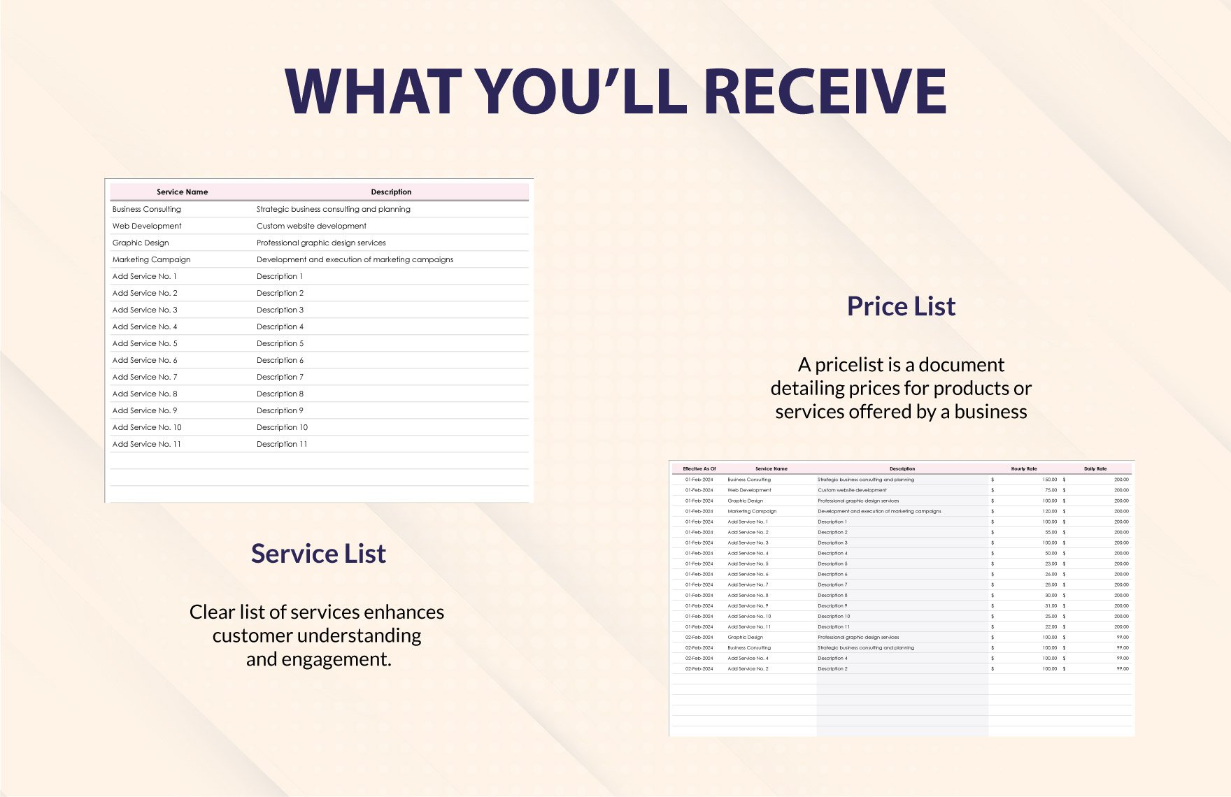 Service Price Sheet Template