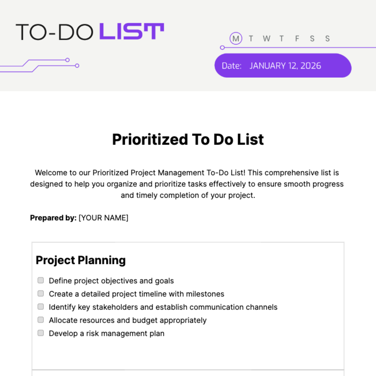 Free Prioritized To Do List Template