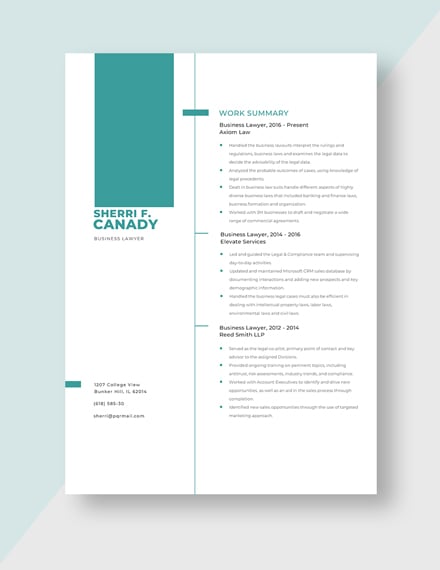 Business Lawyer Resume Template