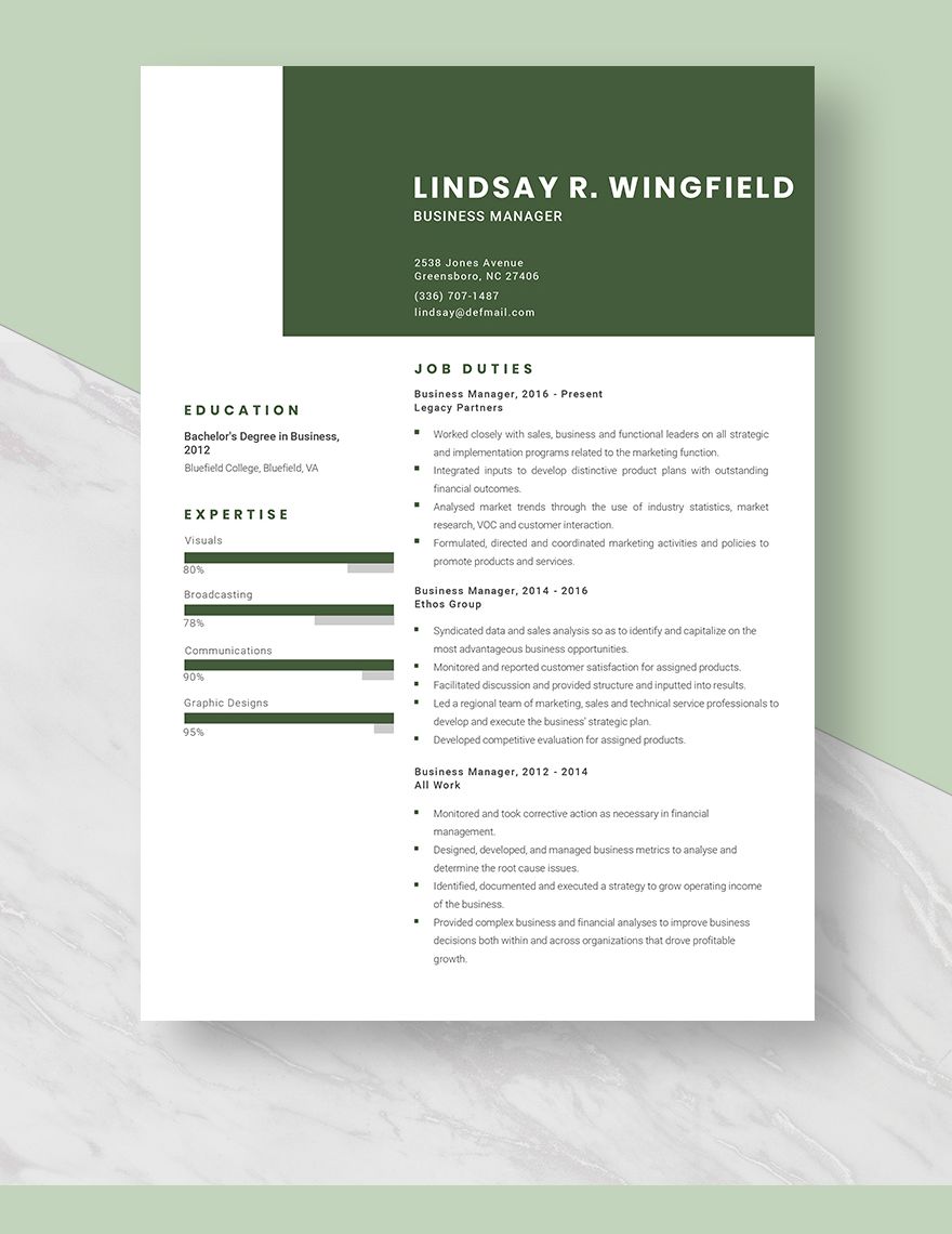 Business Manager Resume