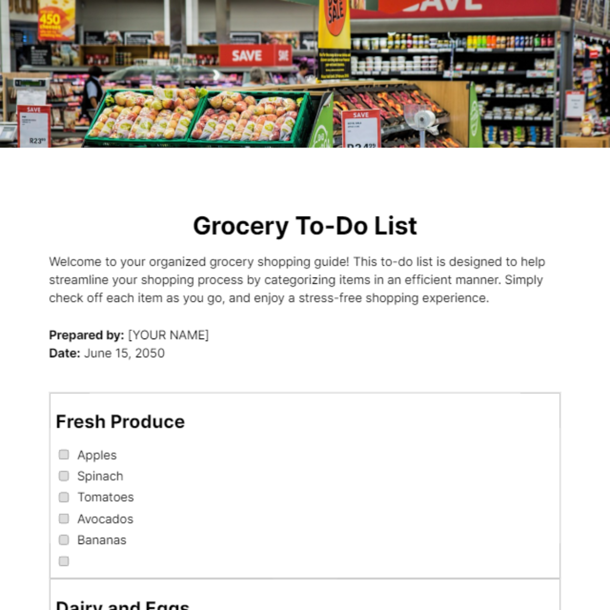 Free Grocery To Do List Template