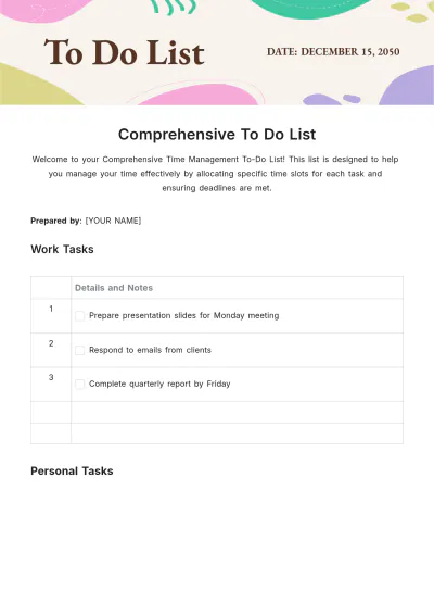 Free Comprehensive To Do List Template to Edit Online