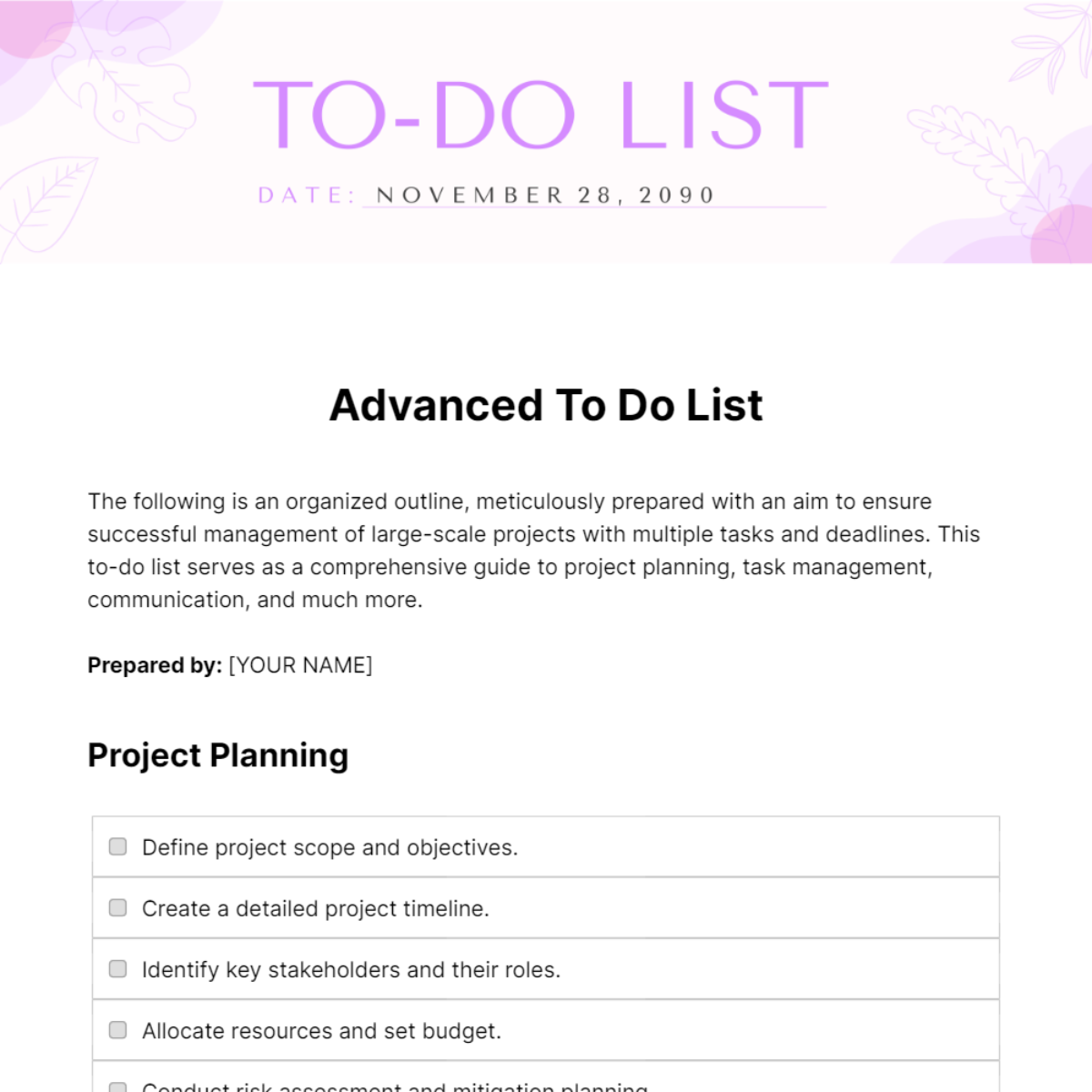 Free Advanced To Do List Template 
