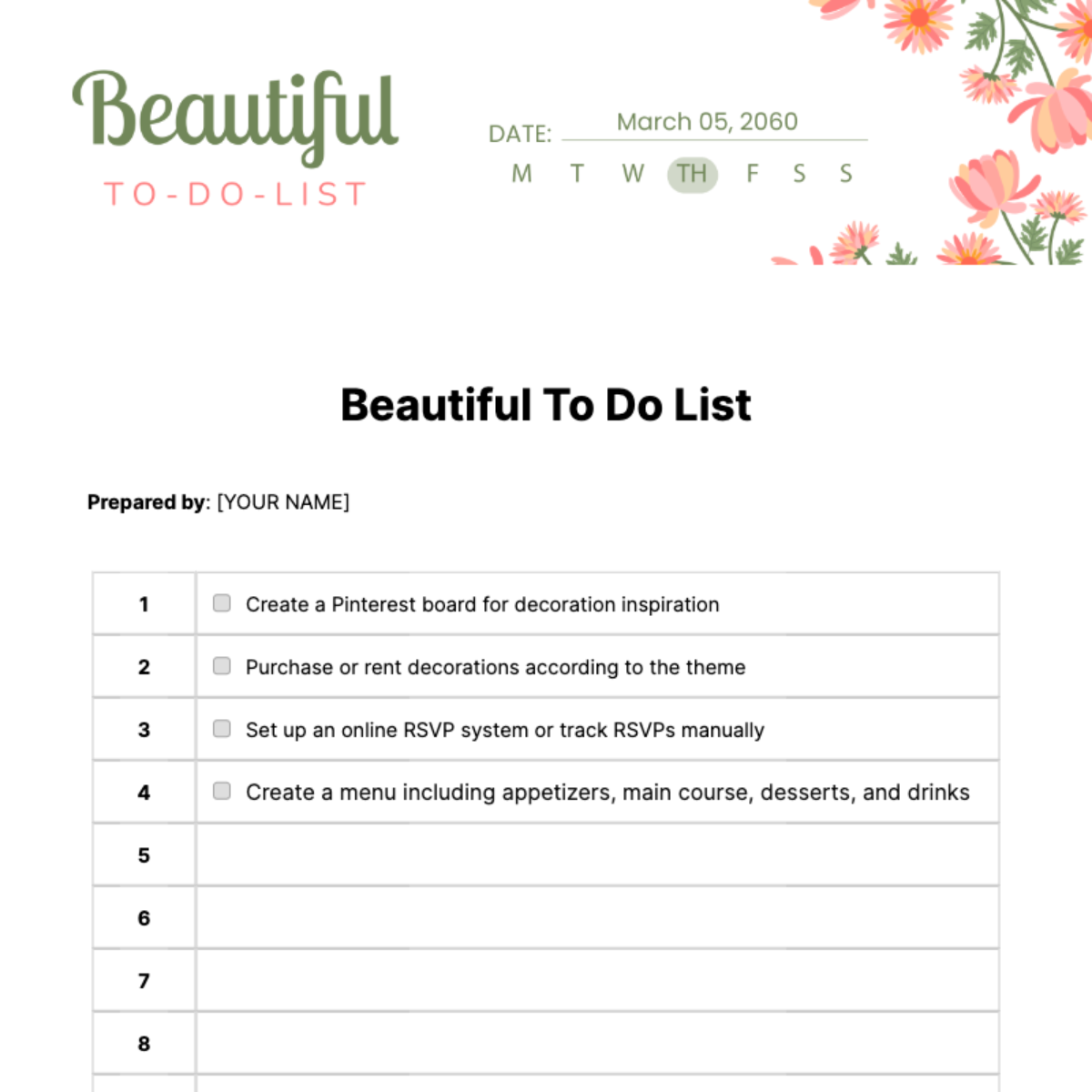 Beautiful To Do List Template