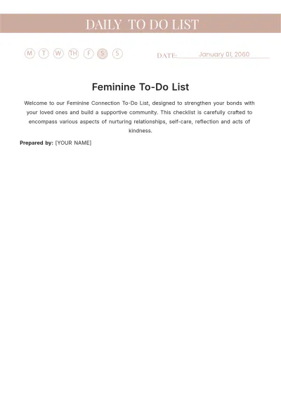 Free Feminine To Do list Template to Edit Online