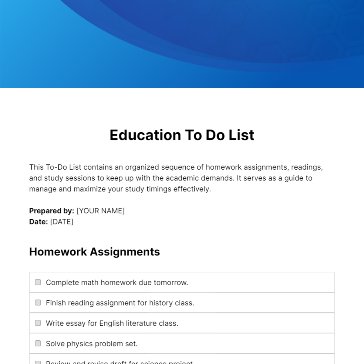 Education To Do List Template