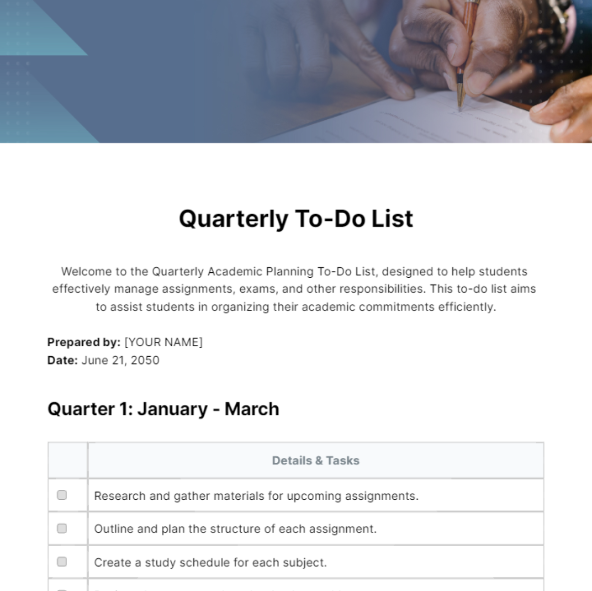 Quarterly To Do List Template - Edit Online & Download Example ...