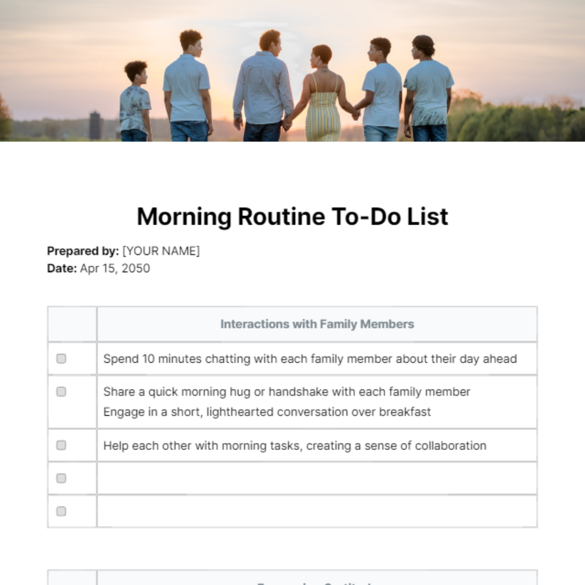 Morning Routine To Do List Template