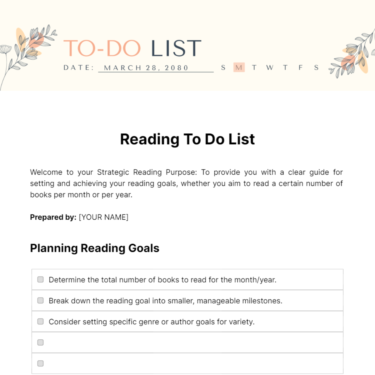 Reading To Do List Template