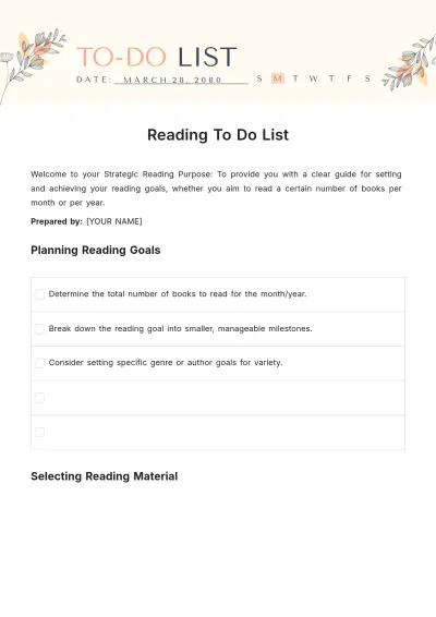 Free Reading To Do List Template to Edit Online