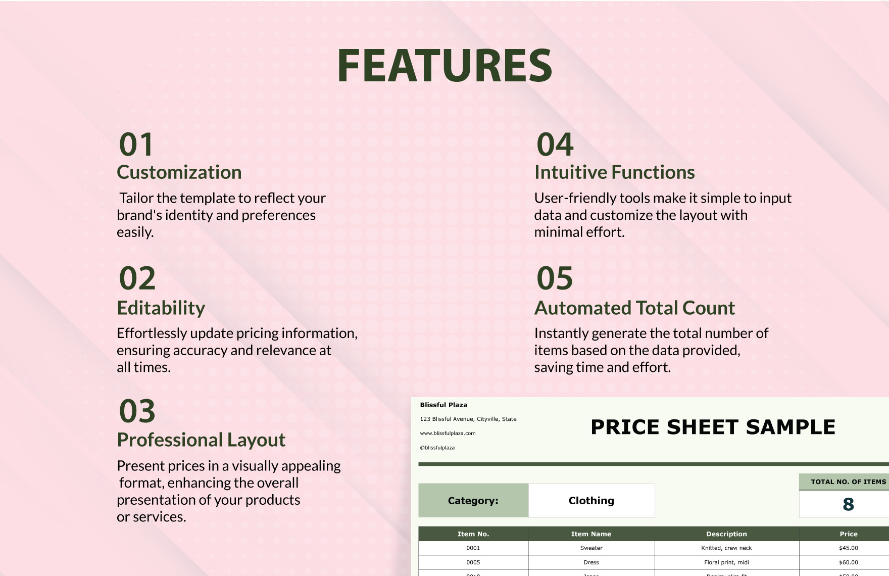 Price Sheet Sample Template