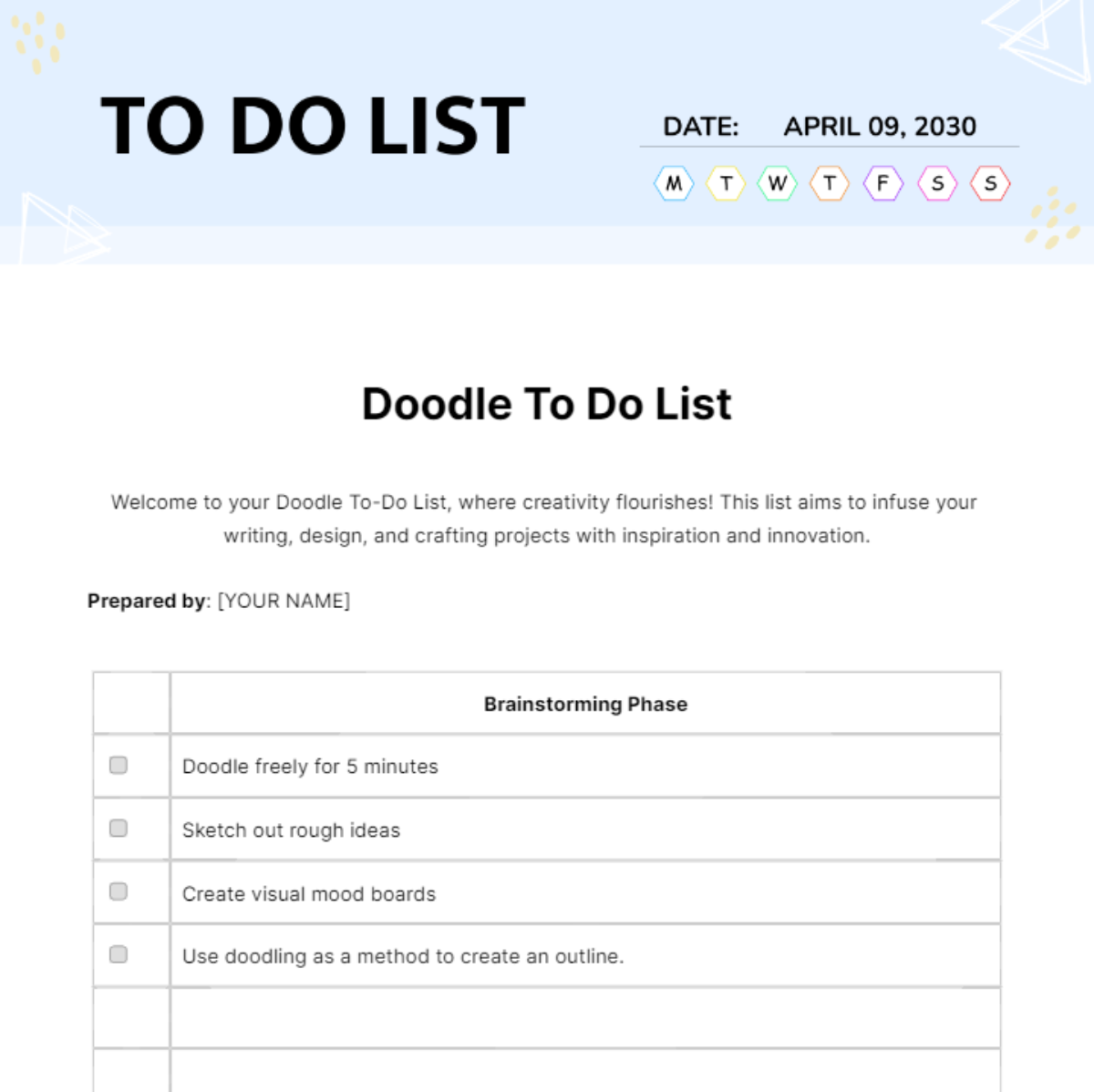 Doodle To Do List Template
