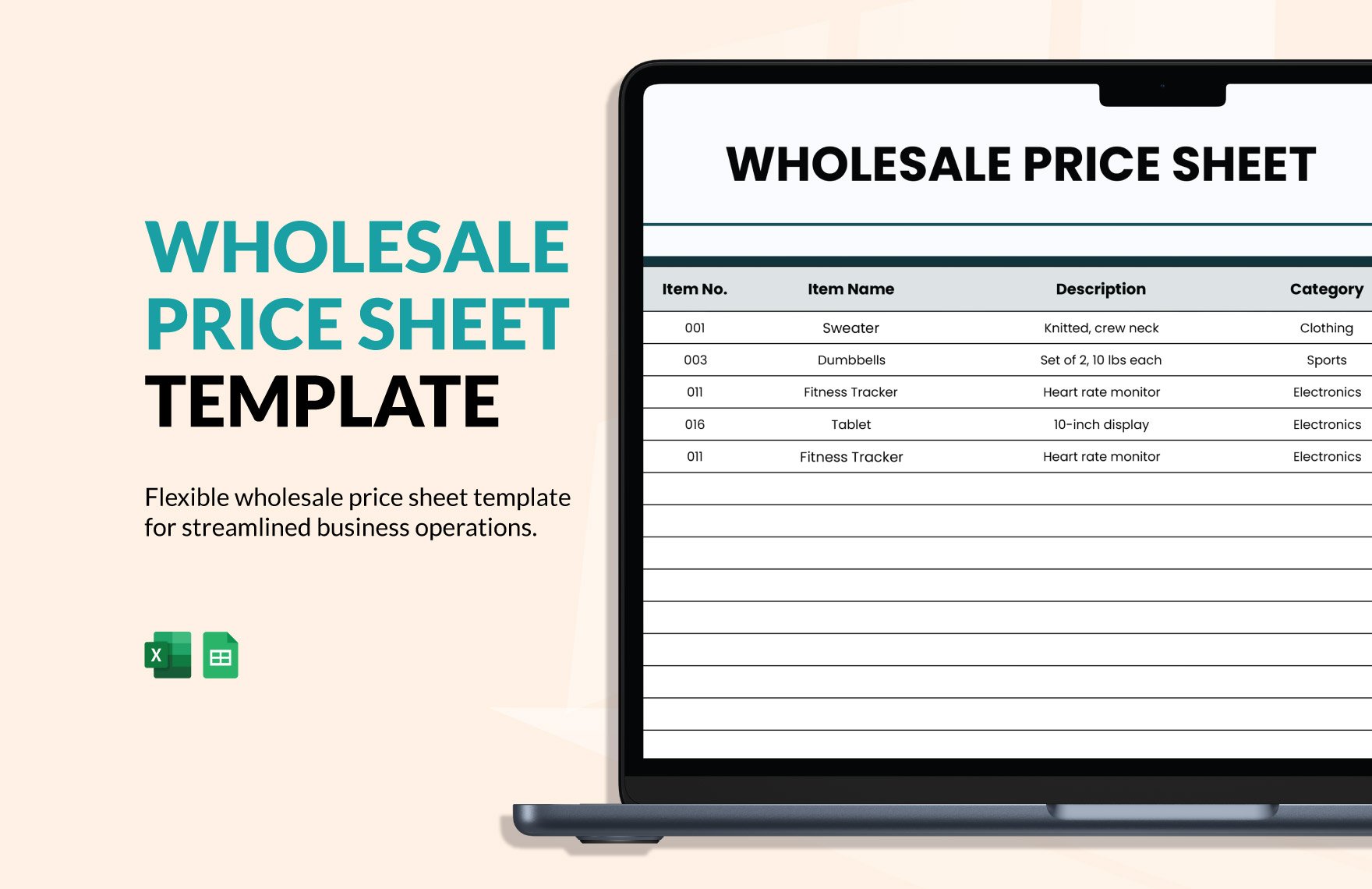 Wholesale Price Sheet Template in Excel, Google Sheets