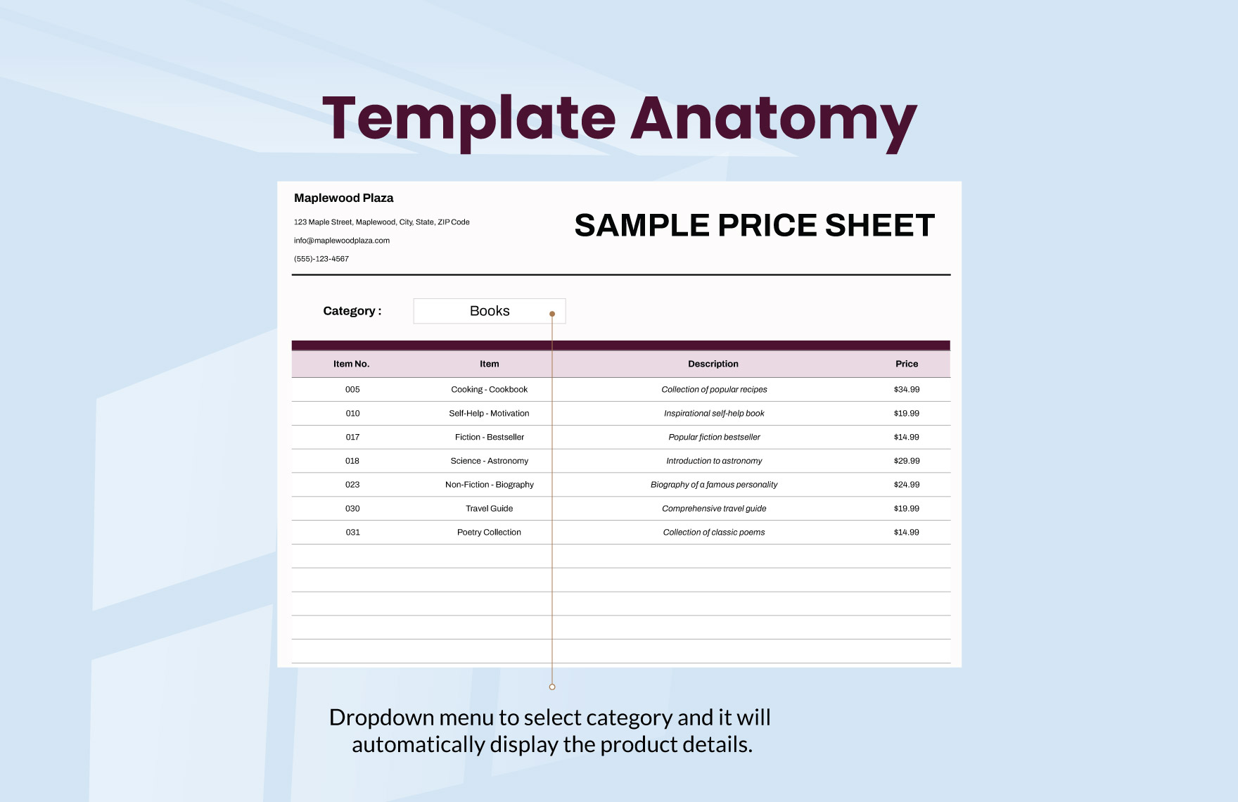 Sample Price Sheet Template