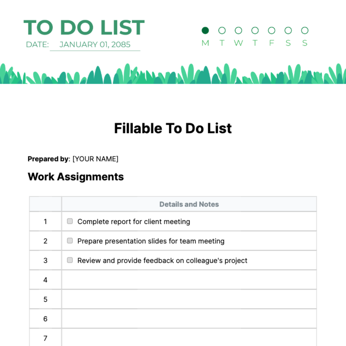 Fillable To Do List Template