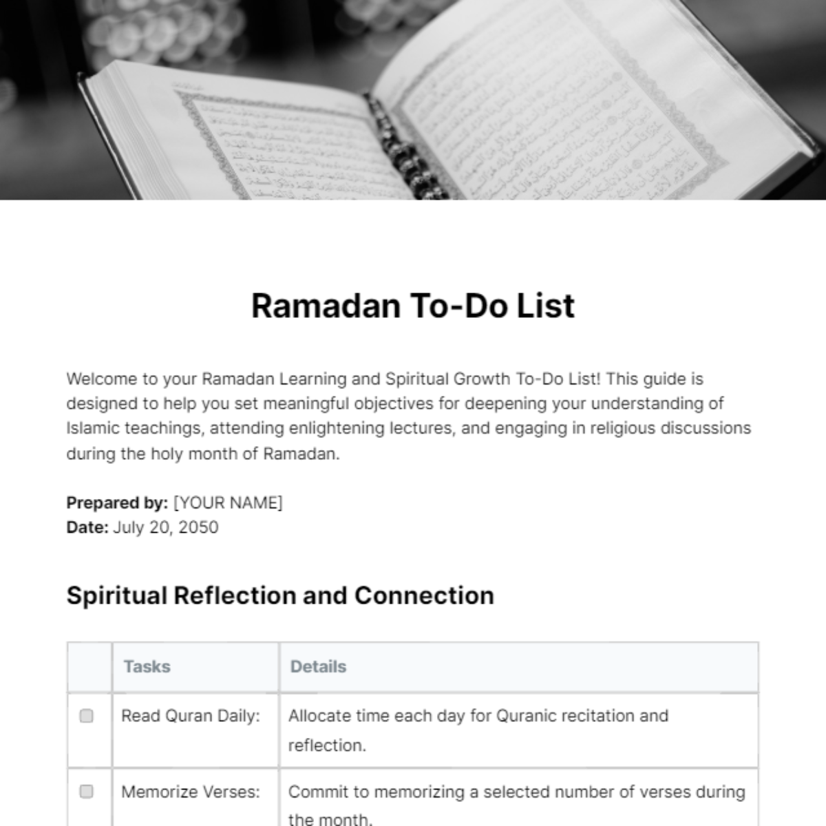 Ramadan To Do List Template