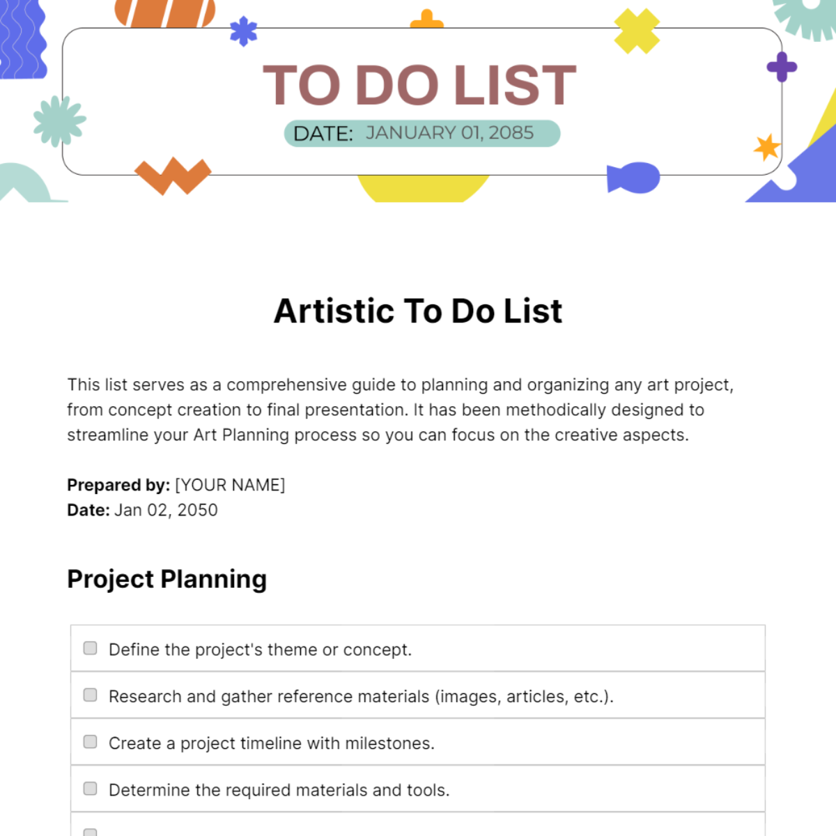 Artistic To Do List Template