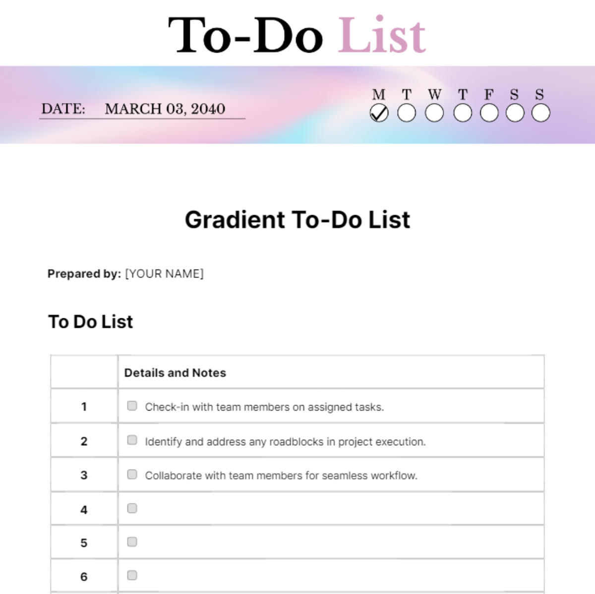 Gradient To Do List Template