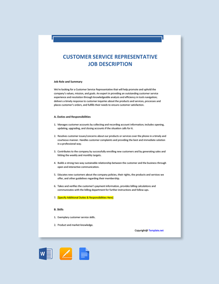 35  Customer Service Job Description Templates Free Downloads