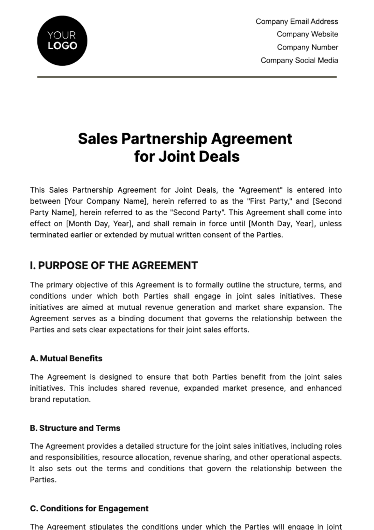 Sales Partnership Agreement for Joint Deals Template