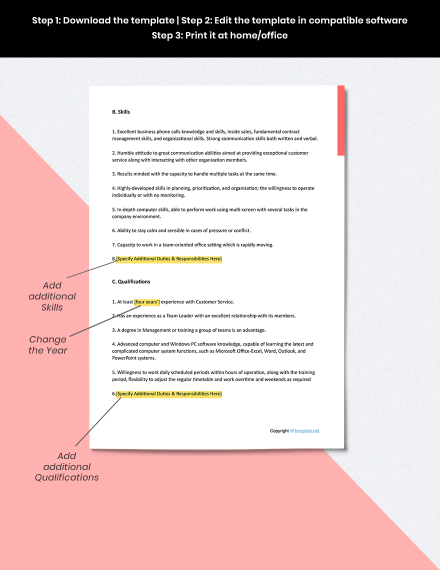 Customer Service Team Leader Job Description Download In Word Google 