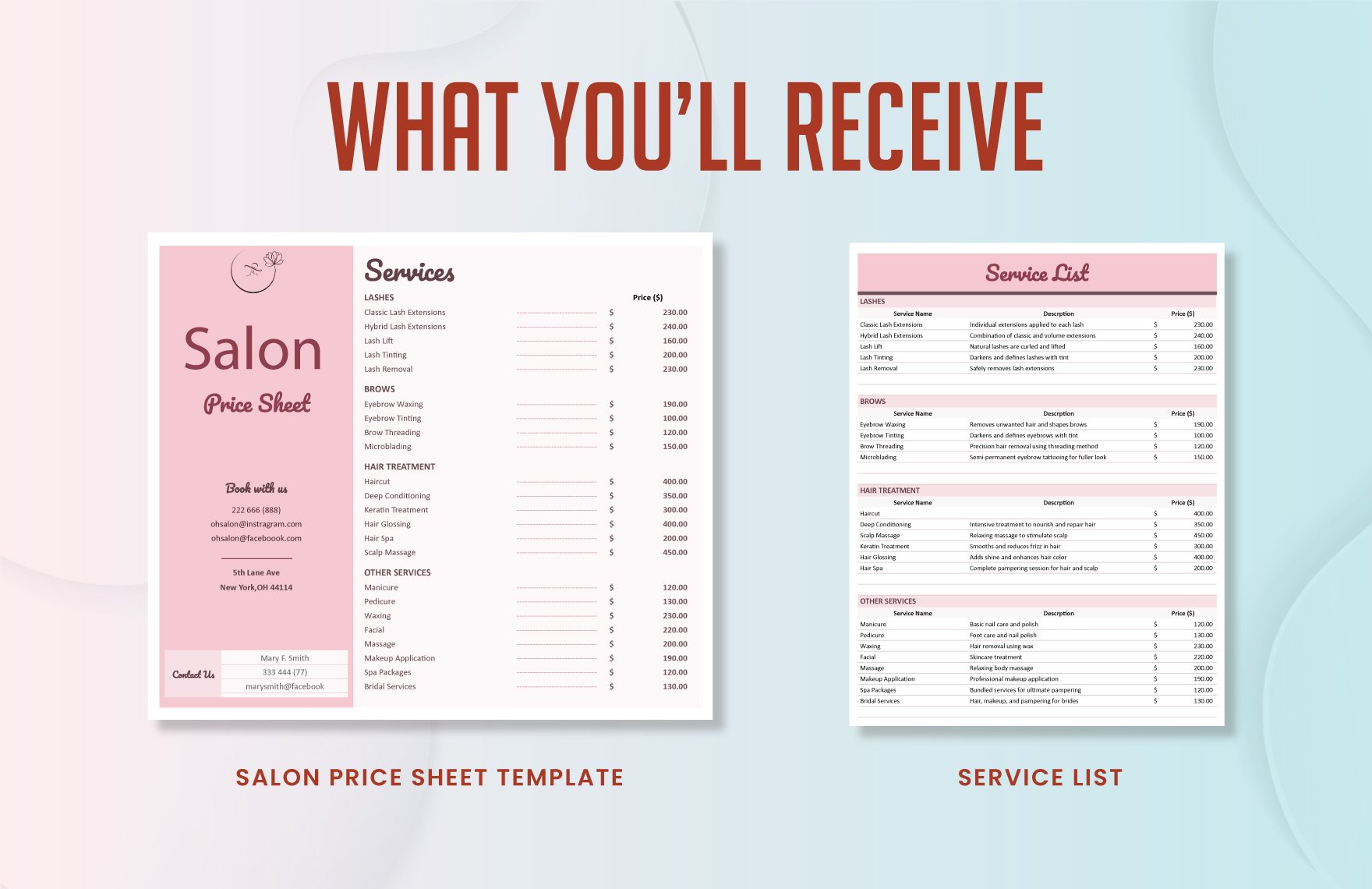 Salon Price Sheet Template