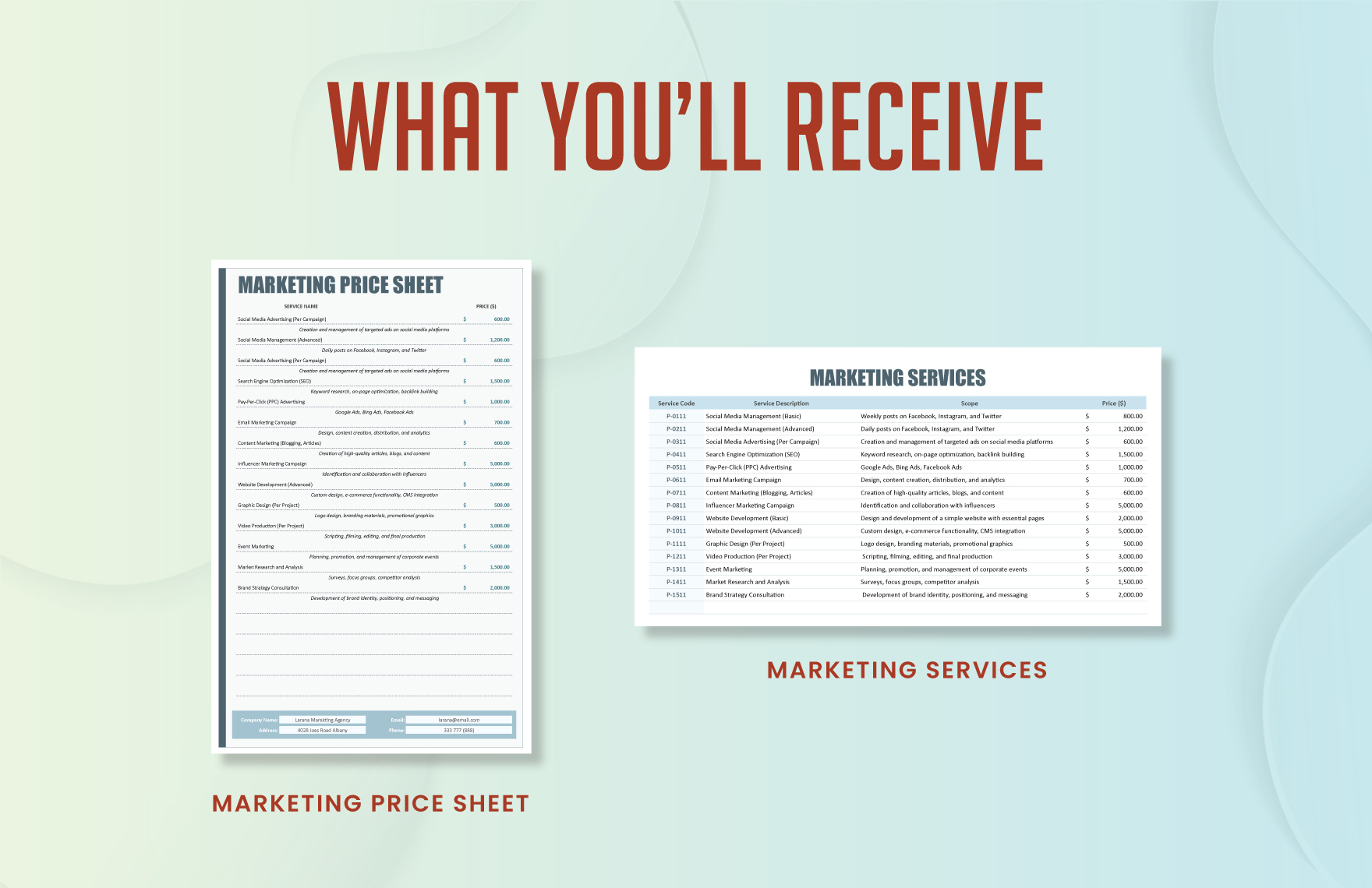 Marketing Price Sheet Template