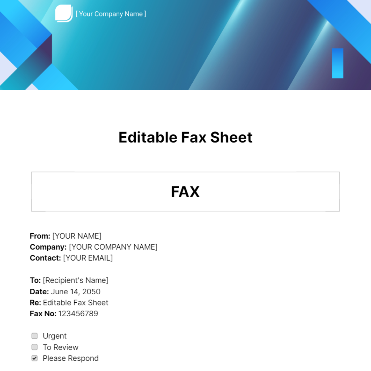 Editable Fax Sheet