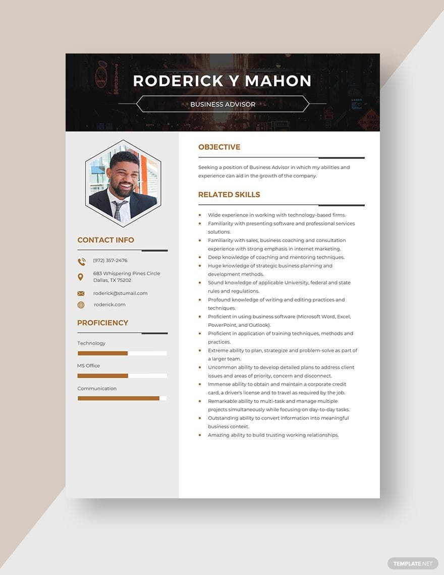 Business Advisor Resume in Word, Apple Pages