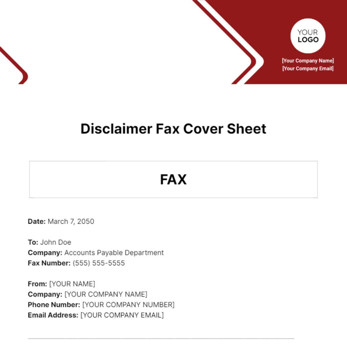 Disclaimer Fax Cover Sheet