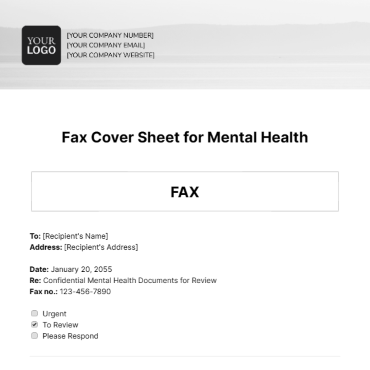 Fax Cover Sheet for Mental Health Template