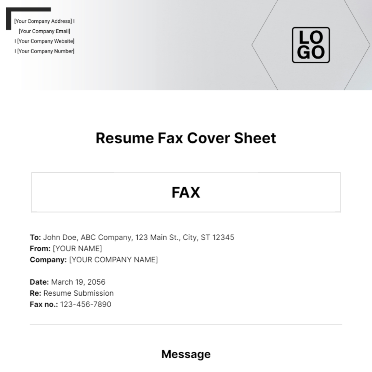 Resume Fax Cover Sheet Template