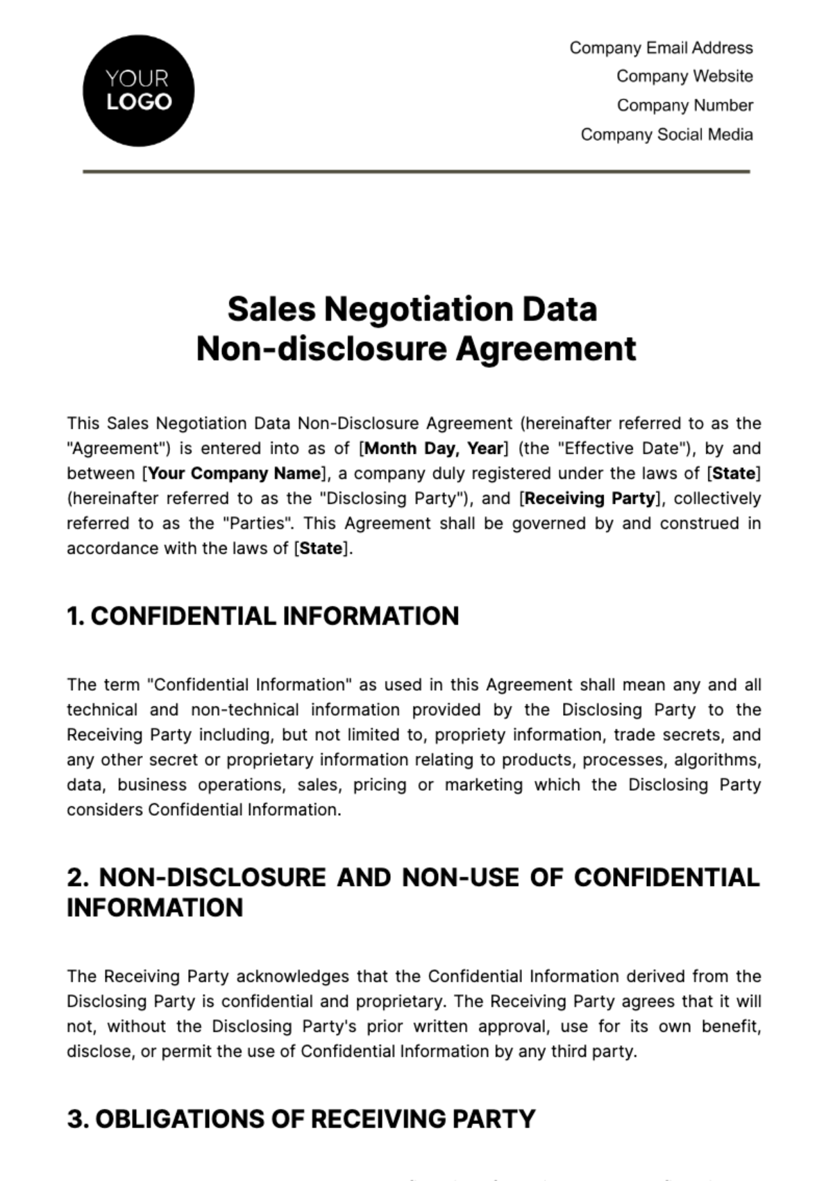 Sales Negotiation Data NDA Template
