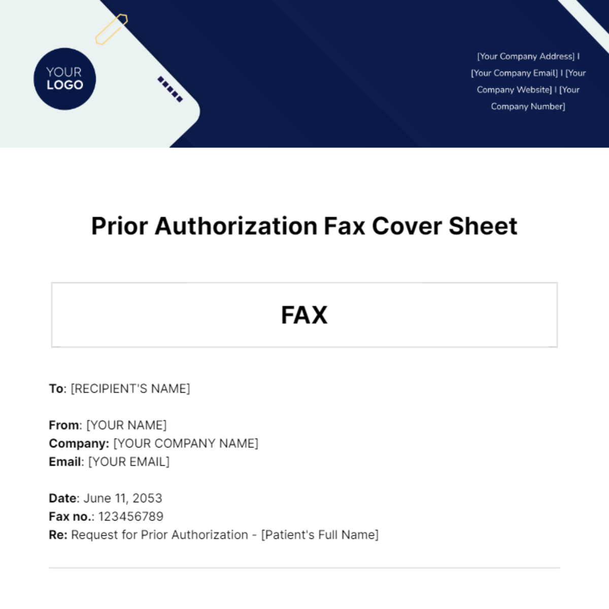 Prior Authorization Fax Cover Sheet Template
