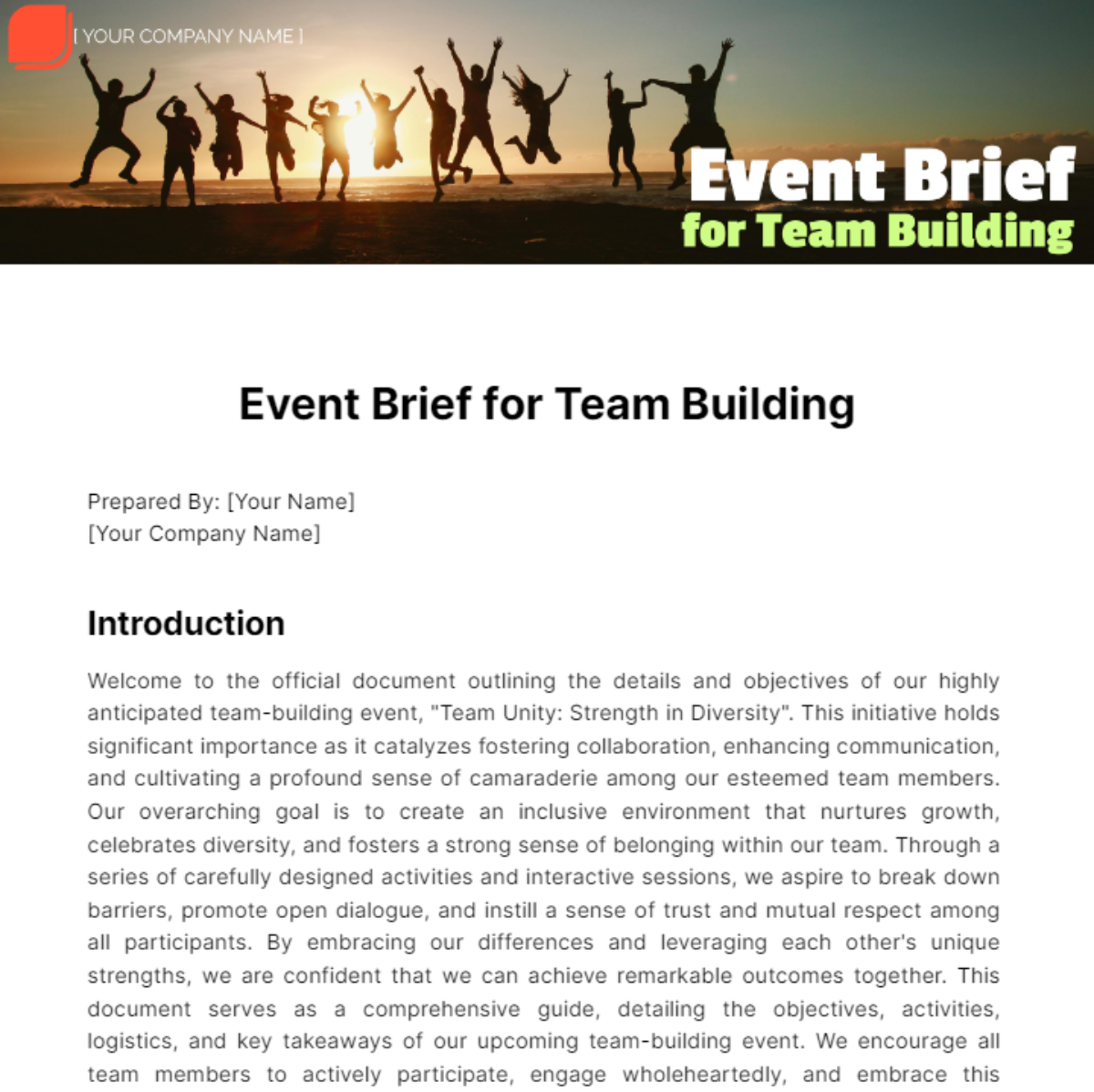 Event Brief for Team Building Template - Edit Online & Download