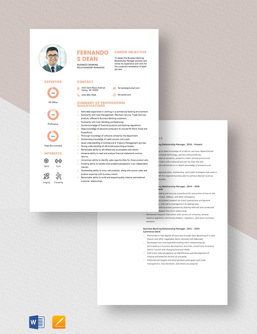Business Banking Relationship Manager Resume Template