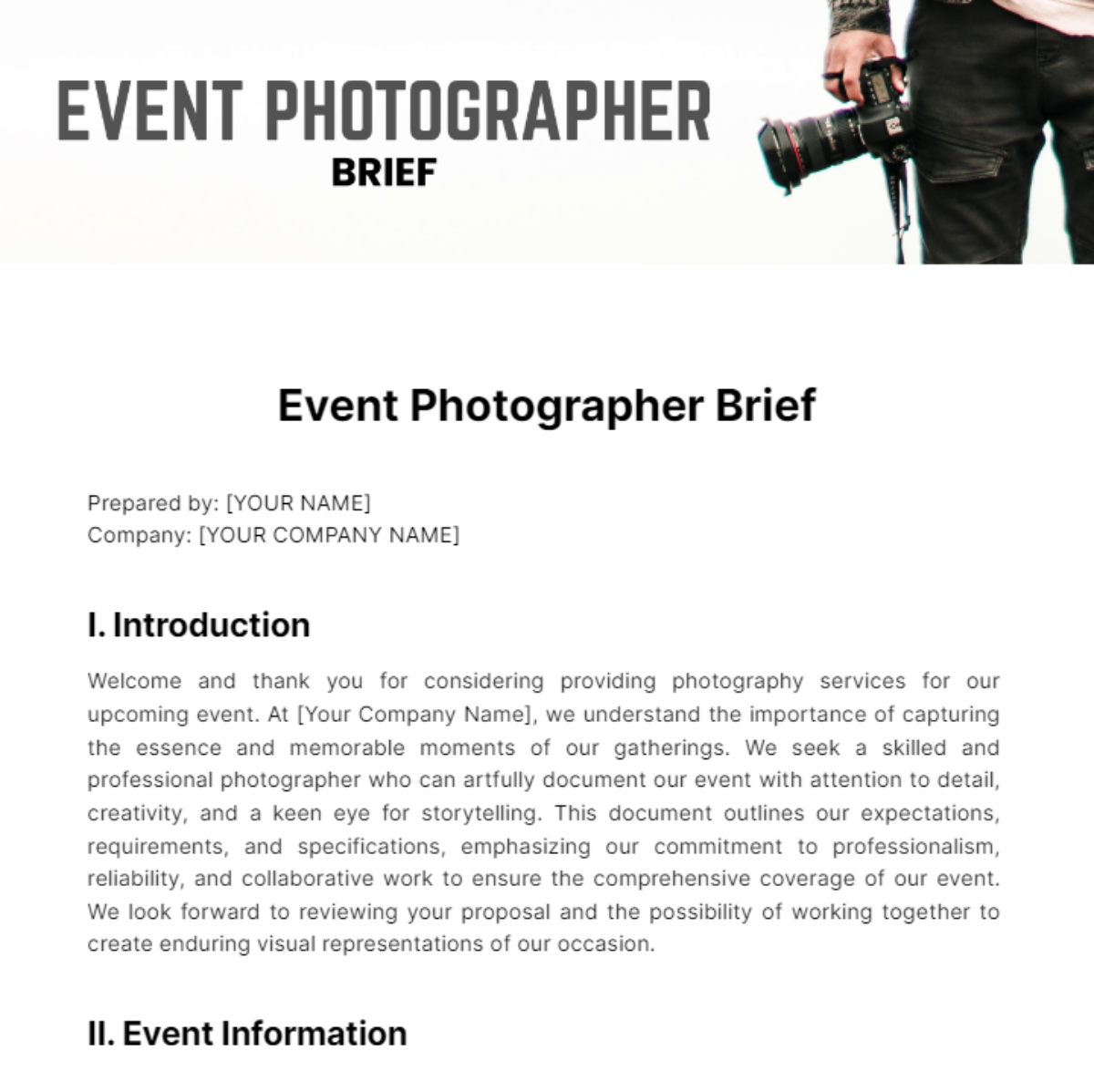 Event Photographer Brief Template - Edit Online & Download