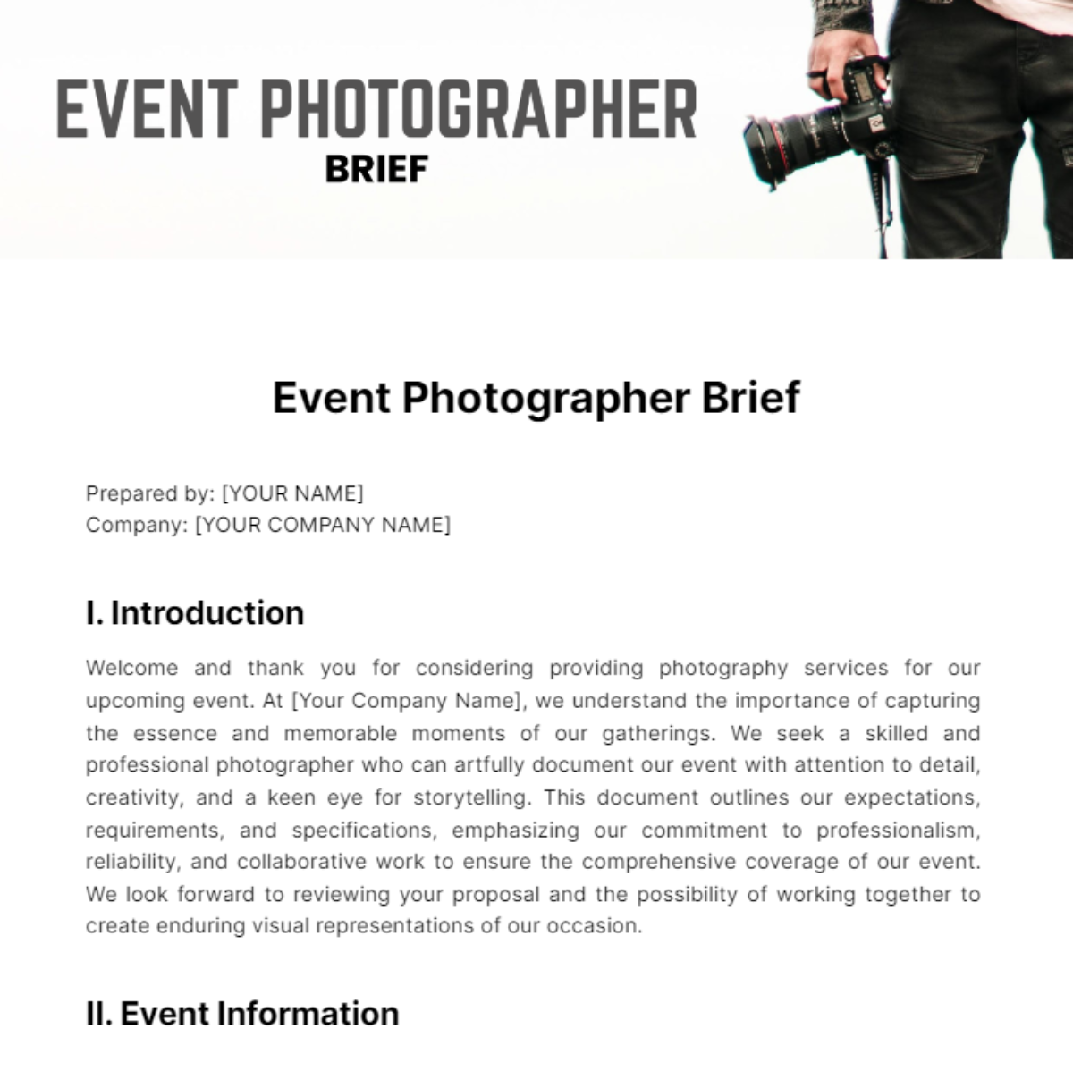 Free Event Photographer Brief Template To Edit Online