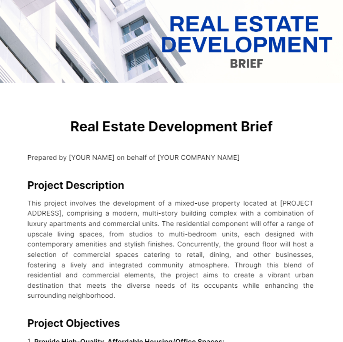 Real Estate Development Brief Template - Edit Online & Download