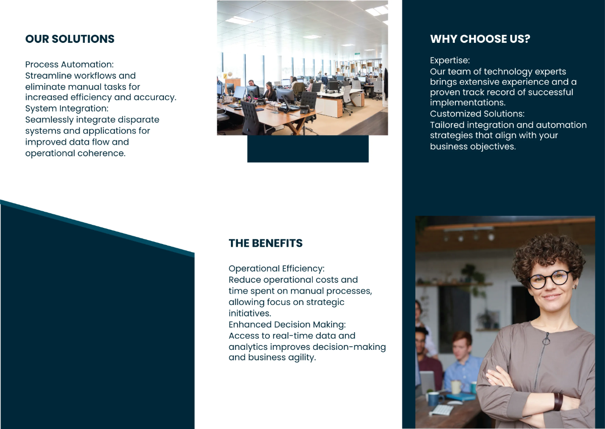 Free Technology Integration and Automation Solutions Pamphlet Template to Edit Online