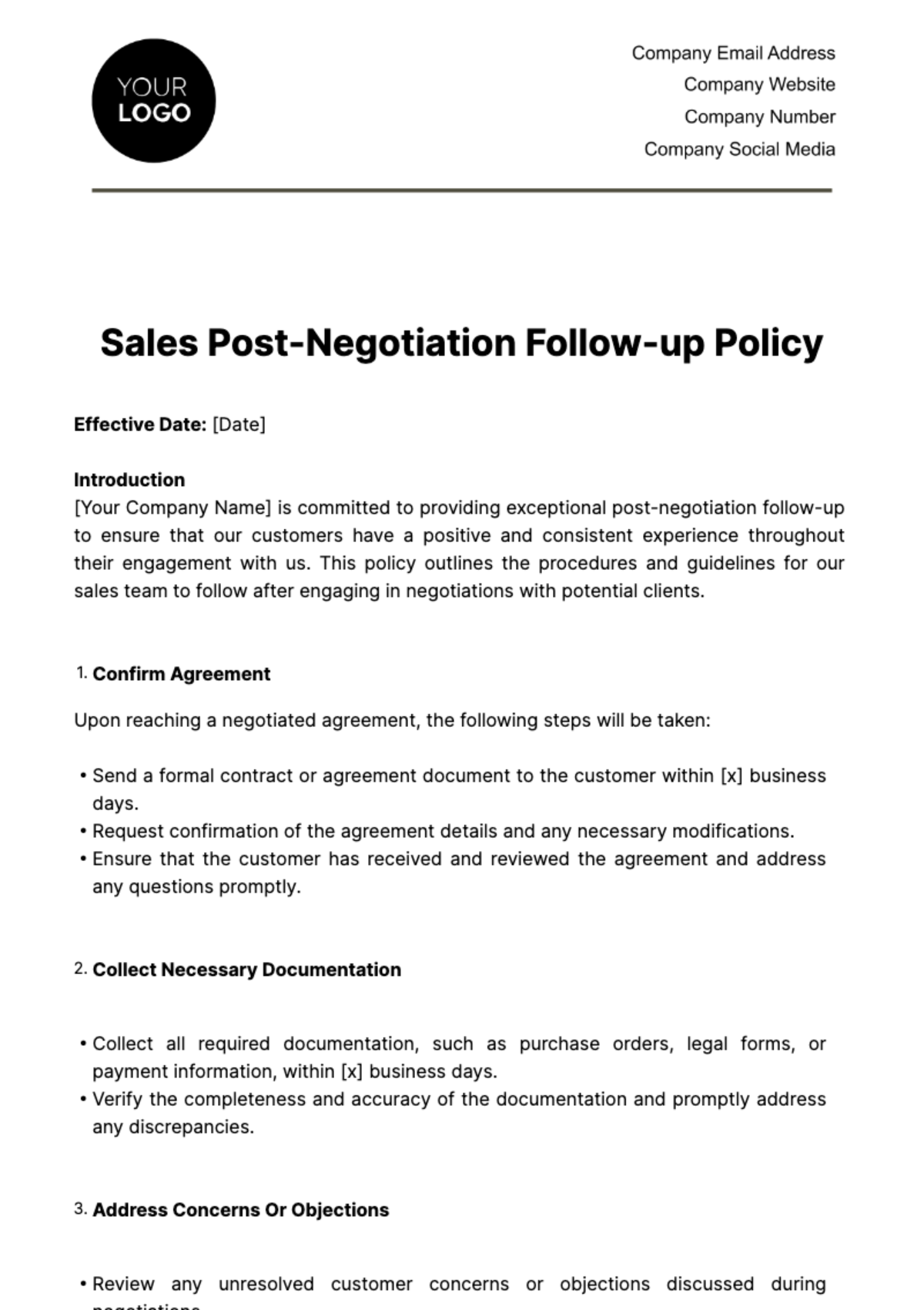Sales Post-Negotiation Follow-up Policy Template
