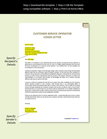 Free Customer Service Operator Cover Letter Template
