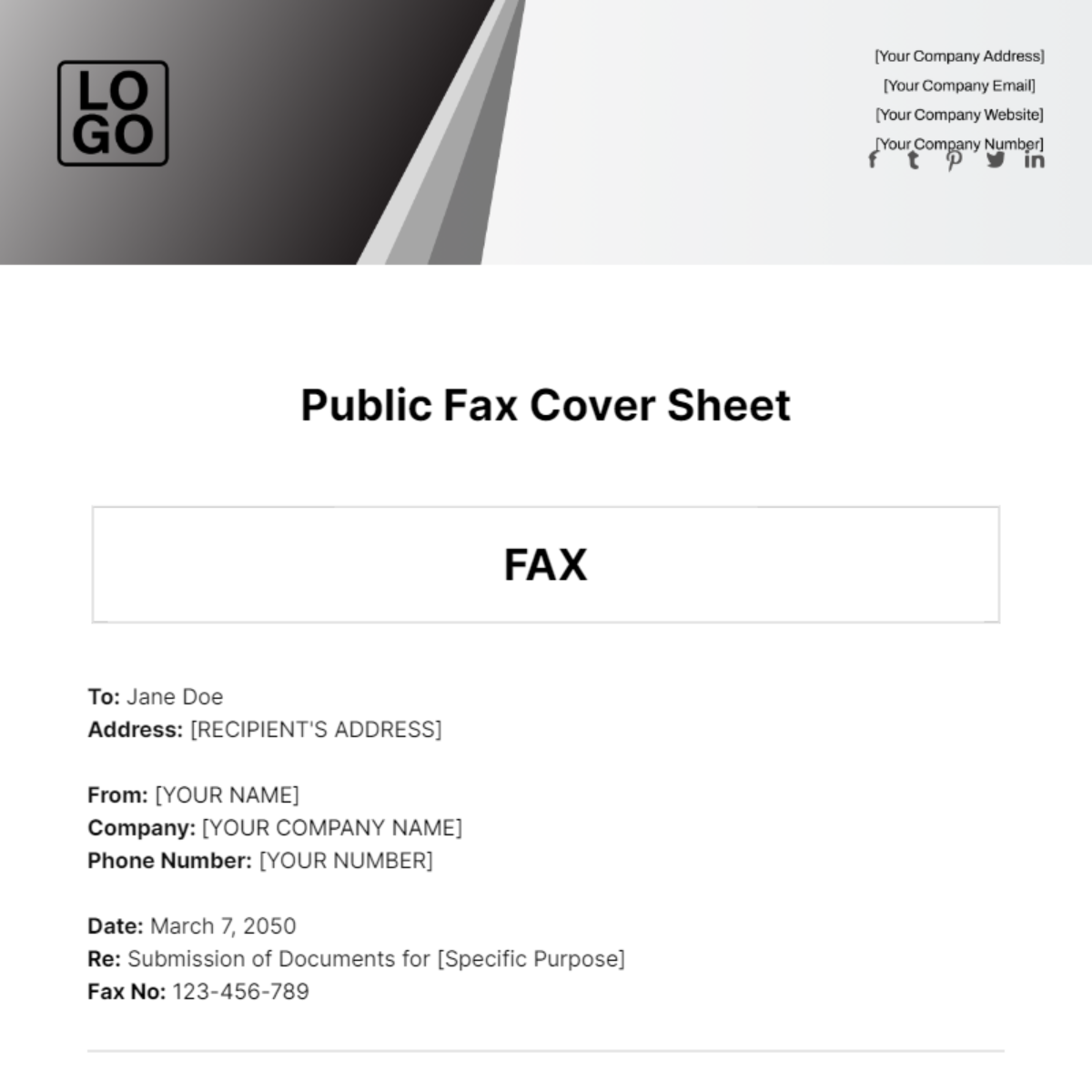 Public Fax Cover Sheet Template