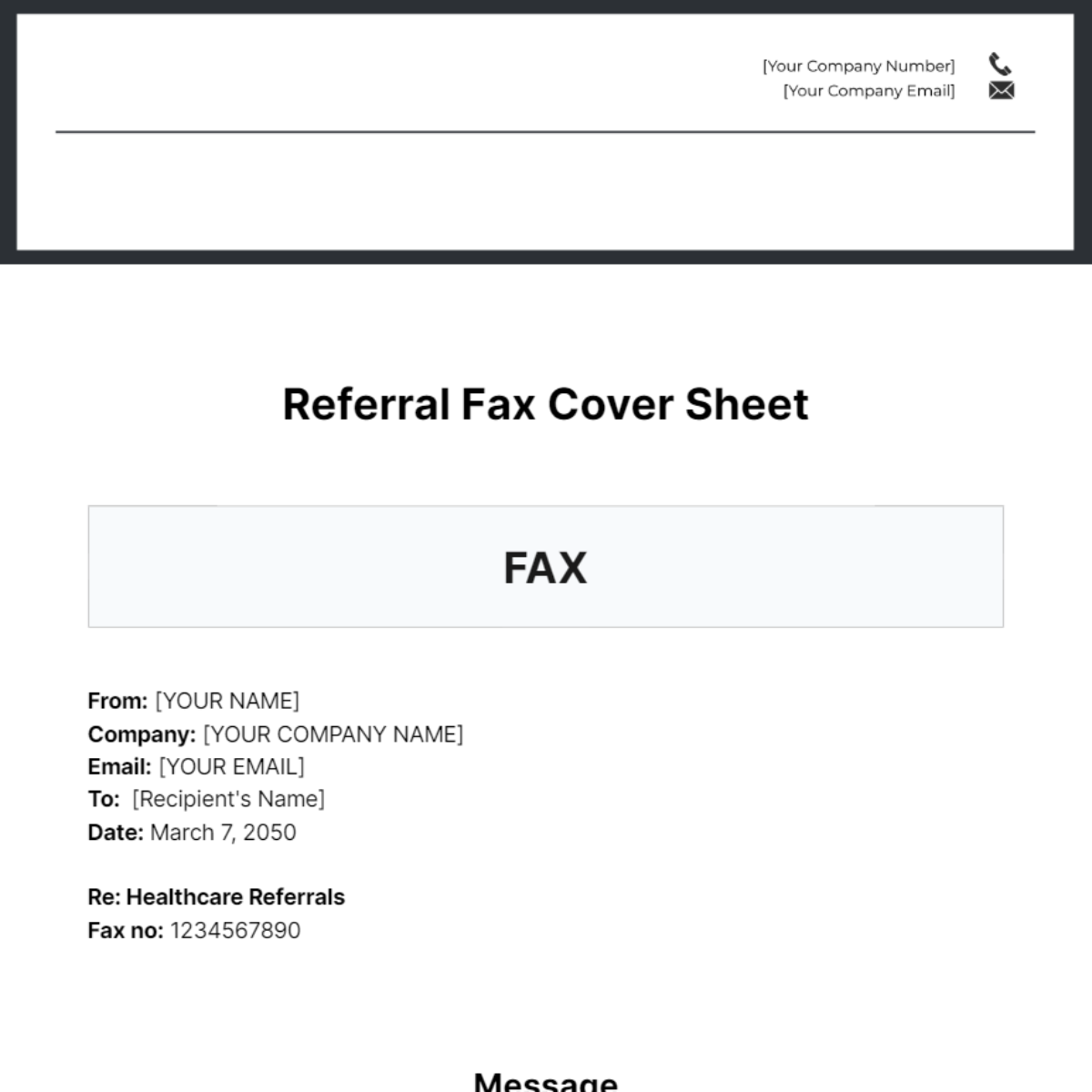 Referral Fax Cover Sheet