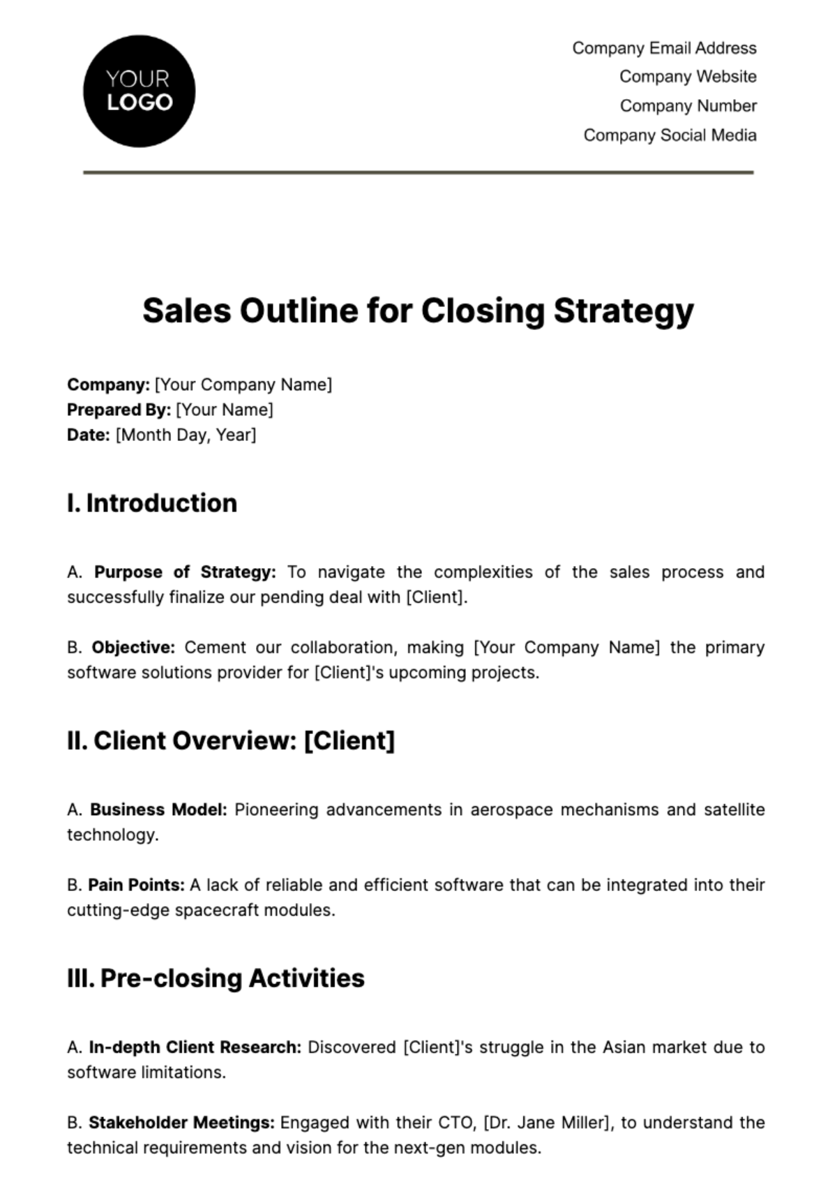 Sales Outline for Closing Strategy Template