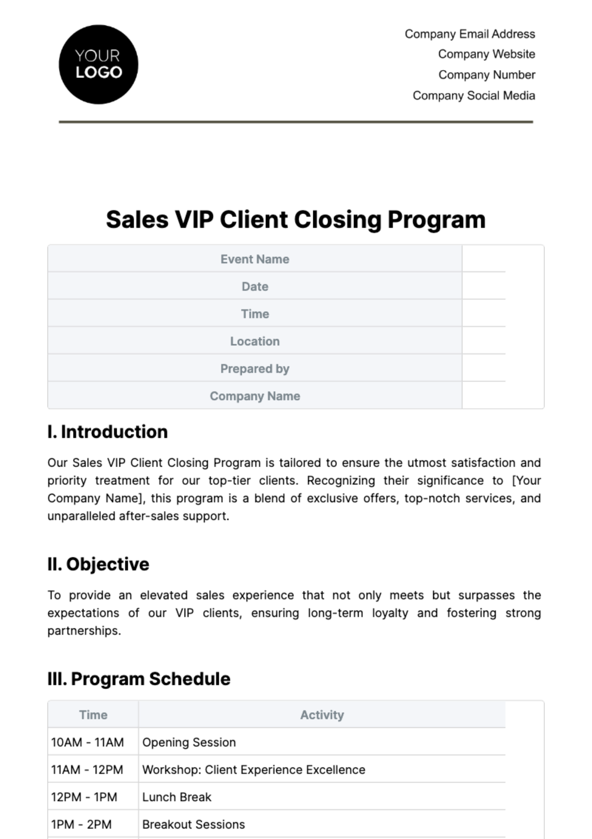 Sales VIP Client Closing Program Template