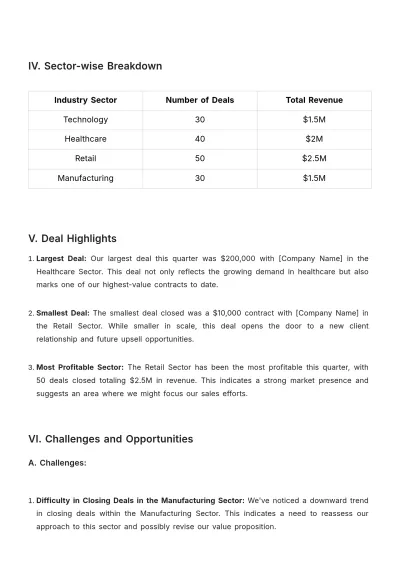 Free Sales Quarterly Closed Deals Report Template to Edit Online