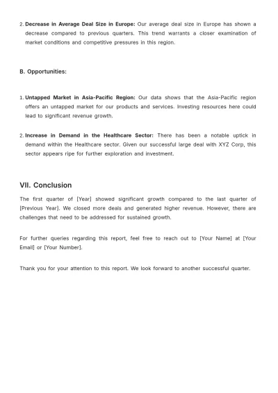 Free Sales Quarterly Closed Deals Report Template to Edit Online